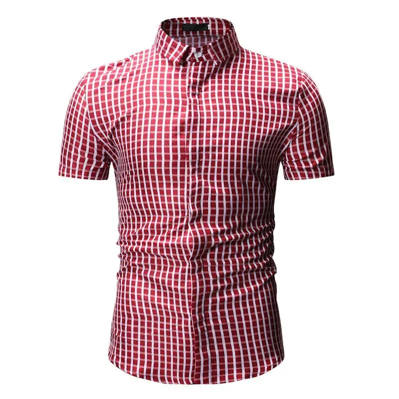 Czerwone Flanelowe Koszule Męskie Francuskie Mankiety Koszuli 2021 Niedawno Formalna Koszula Z Krótkim Rękawem w Kratkę Biznesowe Koszule Dla Mężczyzn Bluzka YS32