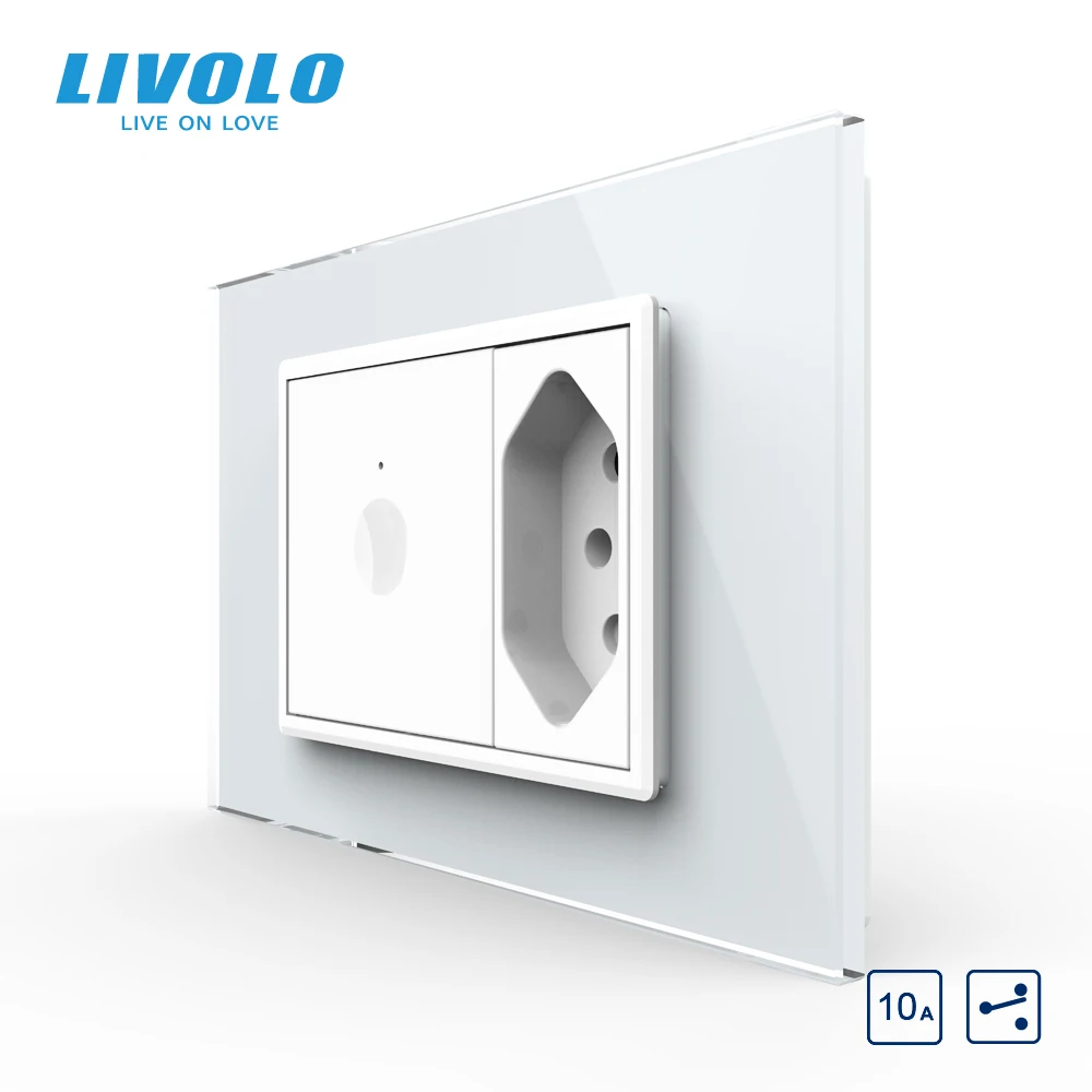 Livolo US Standard Wall Touch 2Ways Cross Switch With Brazlian Socket Plug,Crystal Glass Plastic Key,Push Button