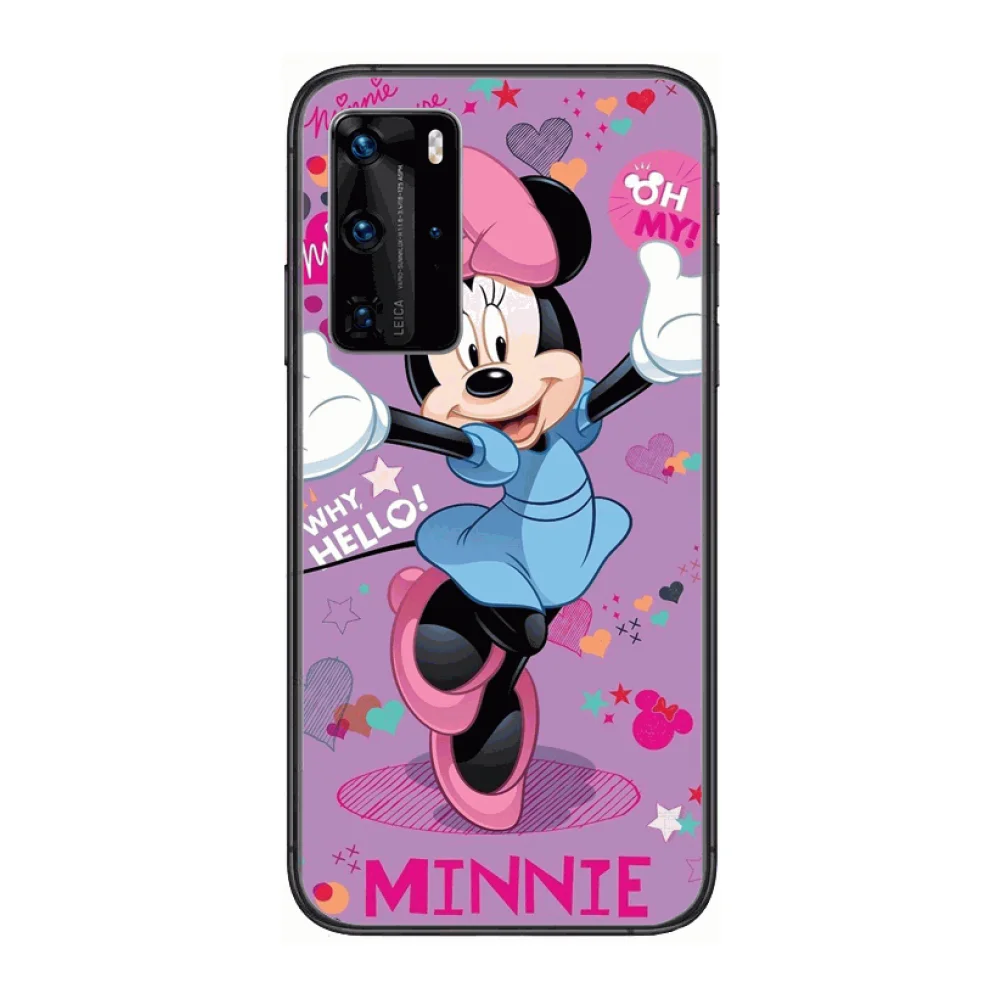 Telefon Komórkowy Etui Disney Śliczna Minnie Mouse Etui do telefonu Huawei P 40 30 20 10 Lite Smart Z Pro Black Etui Coque Painting Hoesj