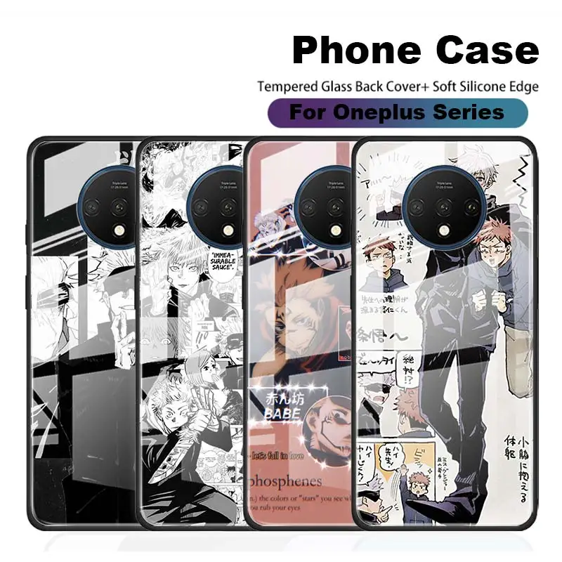 Jujutsu Kaisen Anime Szkło Hartowane Etui do telefonu OnePlus 8 Nord 5G 8T 7 8 7T Pro 5G Z Black Shell Cover Coque Fundas Obudowa
