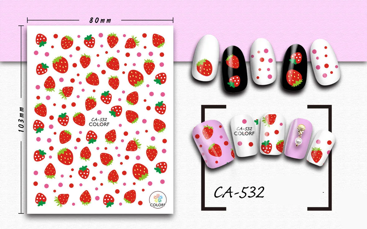 3D Nail Sticker Girl Manicure Decals Decoration Stickers for Nails Cute Strawberry Fruit Design Nail Art Sticker Akcesoria