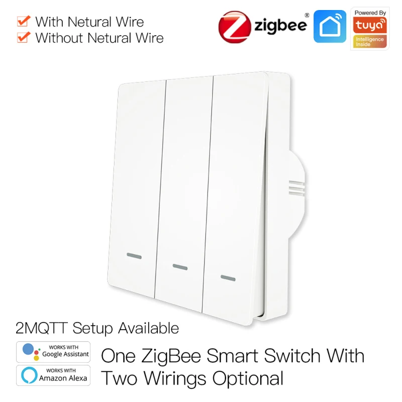 Tuya Zigbee Smart Switch With/No Neutral Wireless 2 Ways Timer Control Light Switch Remote Control Praca z Alexa Google Home