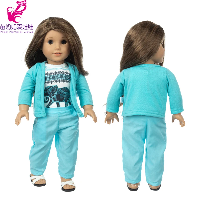 18 Cali Dziewczyna Doll Odzież Błękitne Niebo Kurtka Spodnie Zestaw Reborn Baby Dolls Strój
