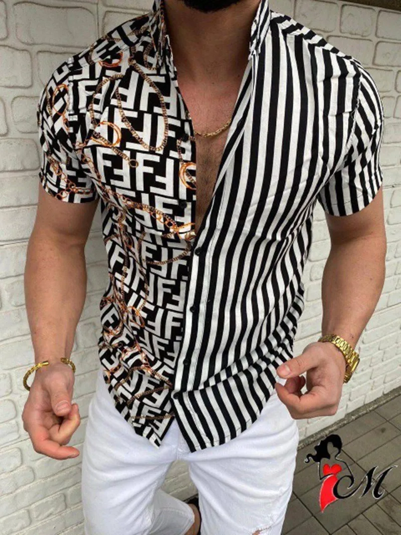 2021 Nowa Hawajska koszula Moda Męska Slim Fit Lato Z Krótkim Rękawem Casual Shirt Męski skręcić w dół Kołnierz List do Druku Ubrania