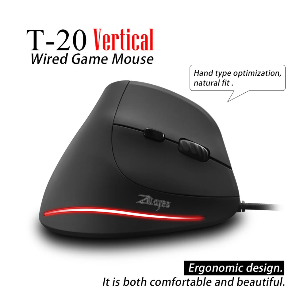 ZELOTES T20 Przenośny Komputer Ergonomiczne Ciche Myszy Przewodowe Pionowe Akumulator Biurowe Laptopy Mysz Pro Gamer