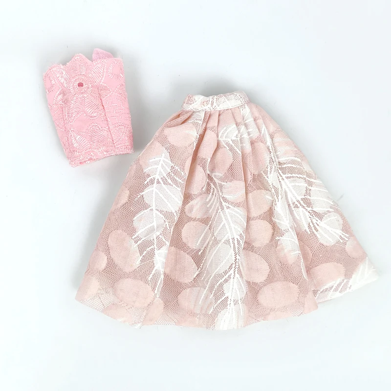 Różowe Sukienka Dla Lalki Barbie Odzież Stroje Zestaw Moda Sukienka Top Koronkowy Koszulka Pióro Spódnica 1/6 Lalki BJD Akcesoria Zabawki