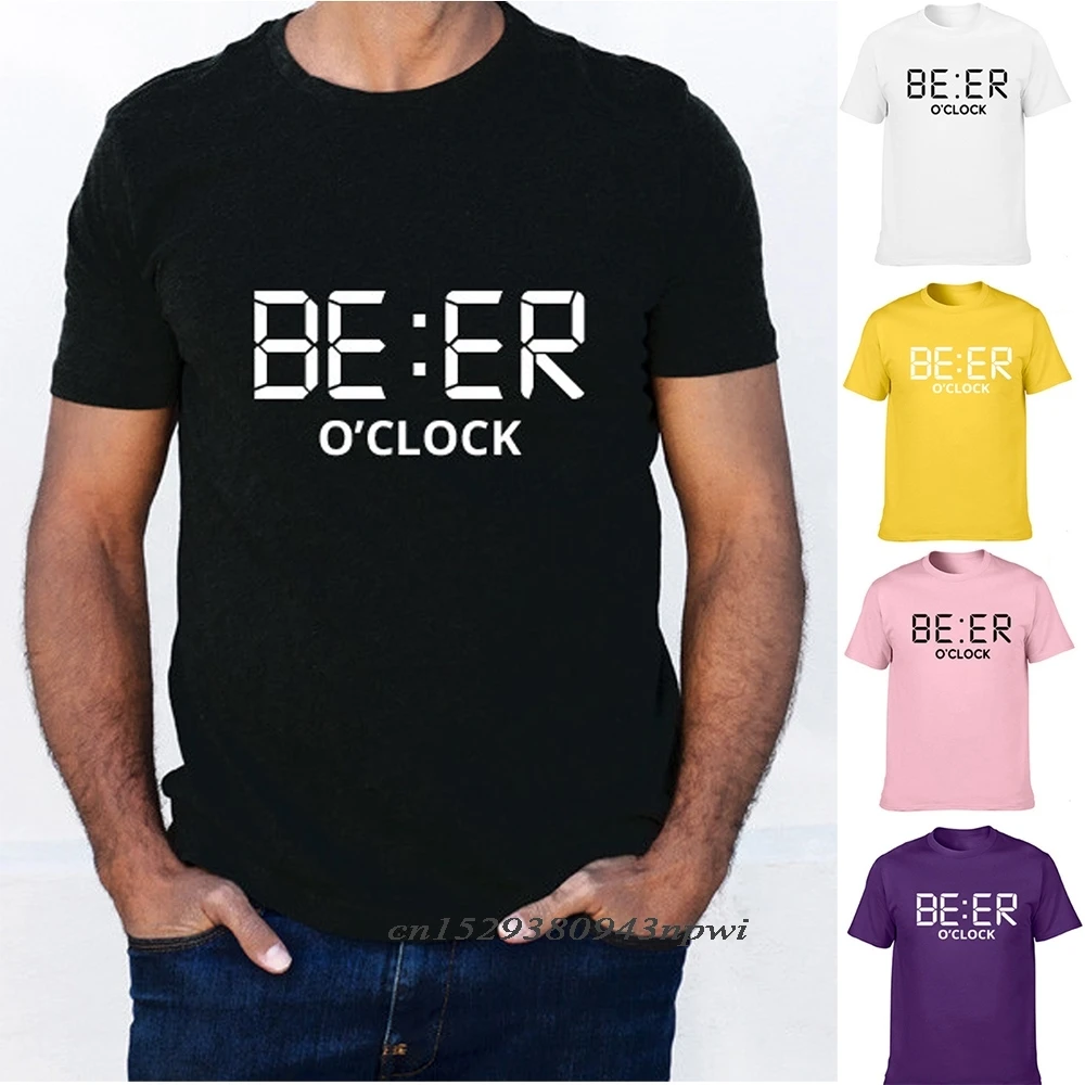 Męska koszulka Funny BEER O ' CLOCK Print Bawełniane koszulki Fajne Letnia Odzież Męska Okrągły dekolt Meble Ubrania Harajuku Graphic Tees