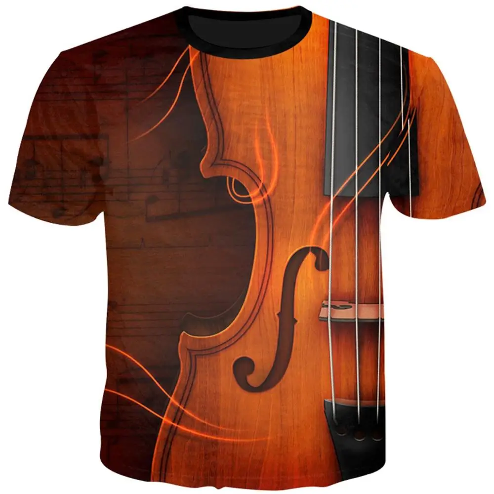 YFFUSHI New Male 3d Tshirts Instruments Print T Shirts Men Cool T shirt Summer Tops Men Violin Tees Casual Streetwear 5XL