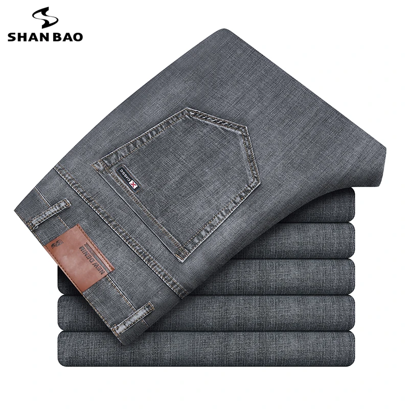 SHAN BAO 2021 summer loose straight temat lekkie стрейчевые jeans klasyczny styl młodzieżowa moda męska cienkie, szare dżinsy