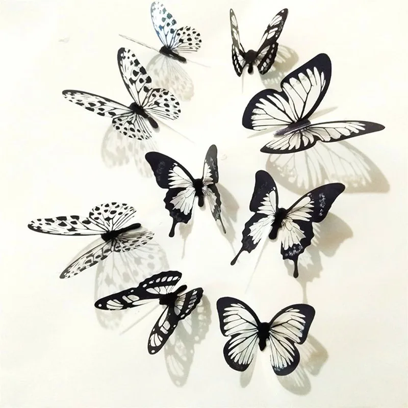 18szt 3D Czarno-Biały Motyl Naklejka Sztuka Naklejka Na Ścianę, Dekoracje do domu Wystrój Pokoju DFDS889