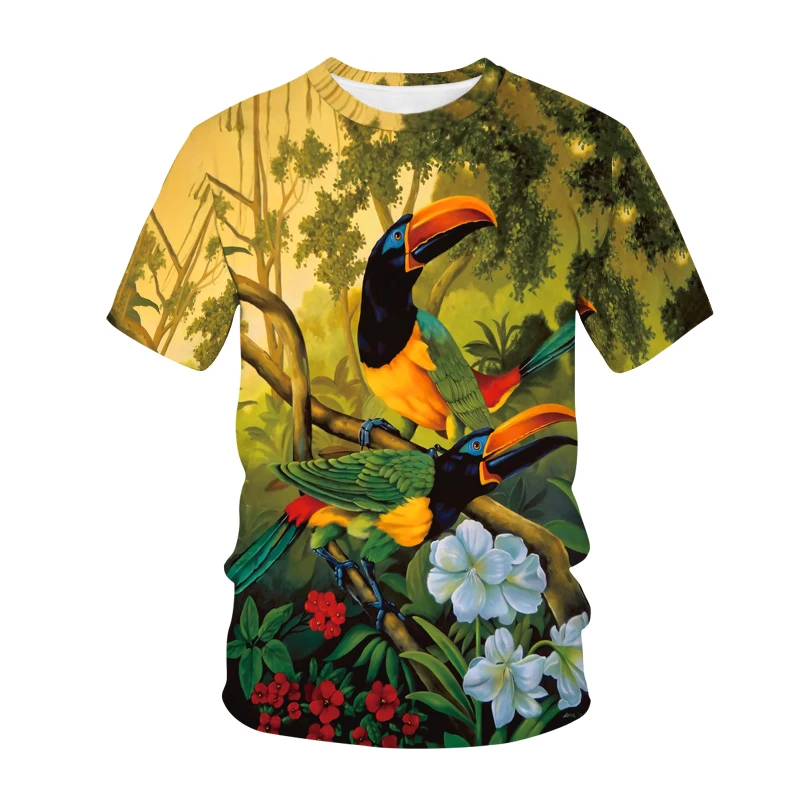 Męska odzież uliczna Animal Bird T-shirt Damska Casual oddychająca Odzież Letni Plażowy Top Parrot T-shirt 3D Print Cute Kids Top
