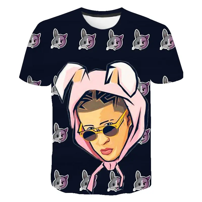 Mężczyźni, Kobiety, Dzieci Popularny Raper Bad Bunny Drukowany 3D Koszulka Chłopiec Dziewczynka Moda dla Dzieci Harajuku Z Krótkim Rękawem Casual Fajne Bluzki