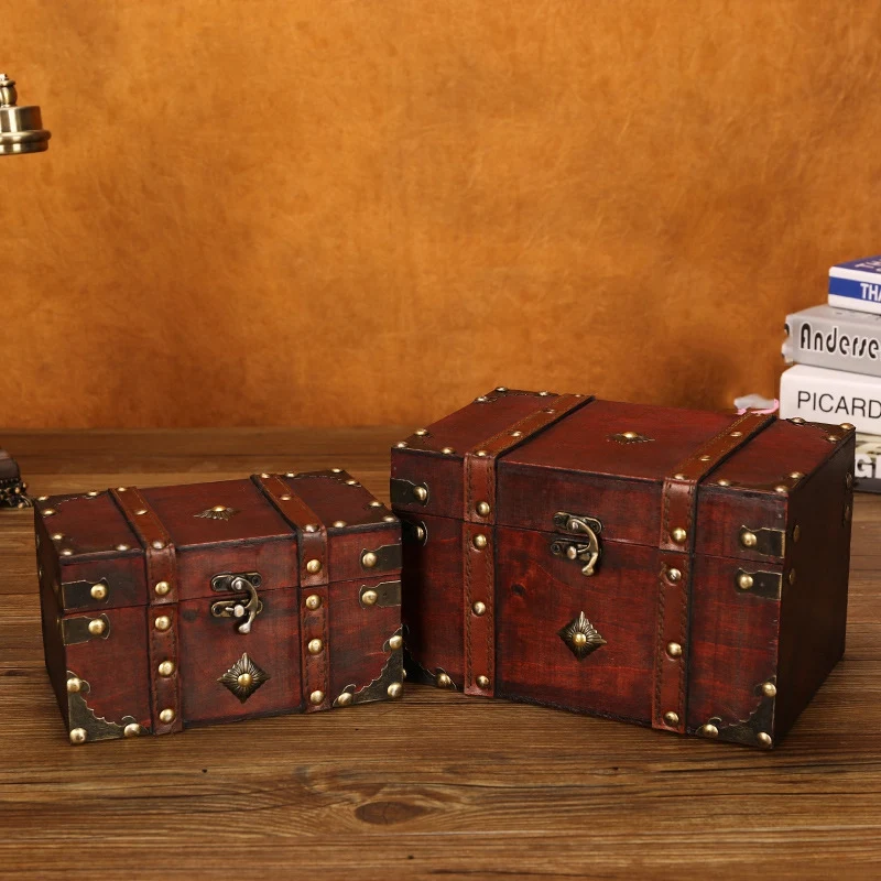 Retro Skarb Vintage Drewniane Pudełko Do Przechowywania Antyczny Styl Biżuterii Organizator do Szkatułki Biżuteria Biżuteria Pudełko