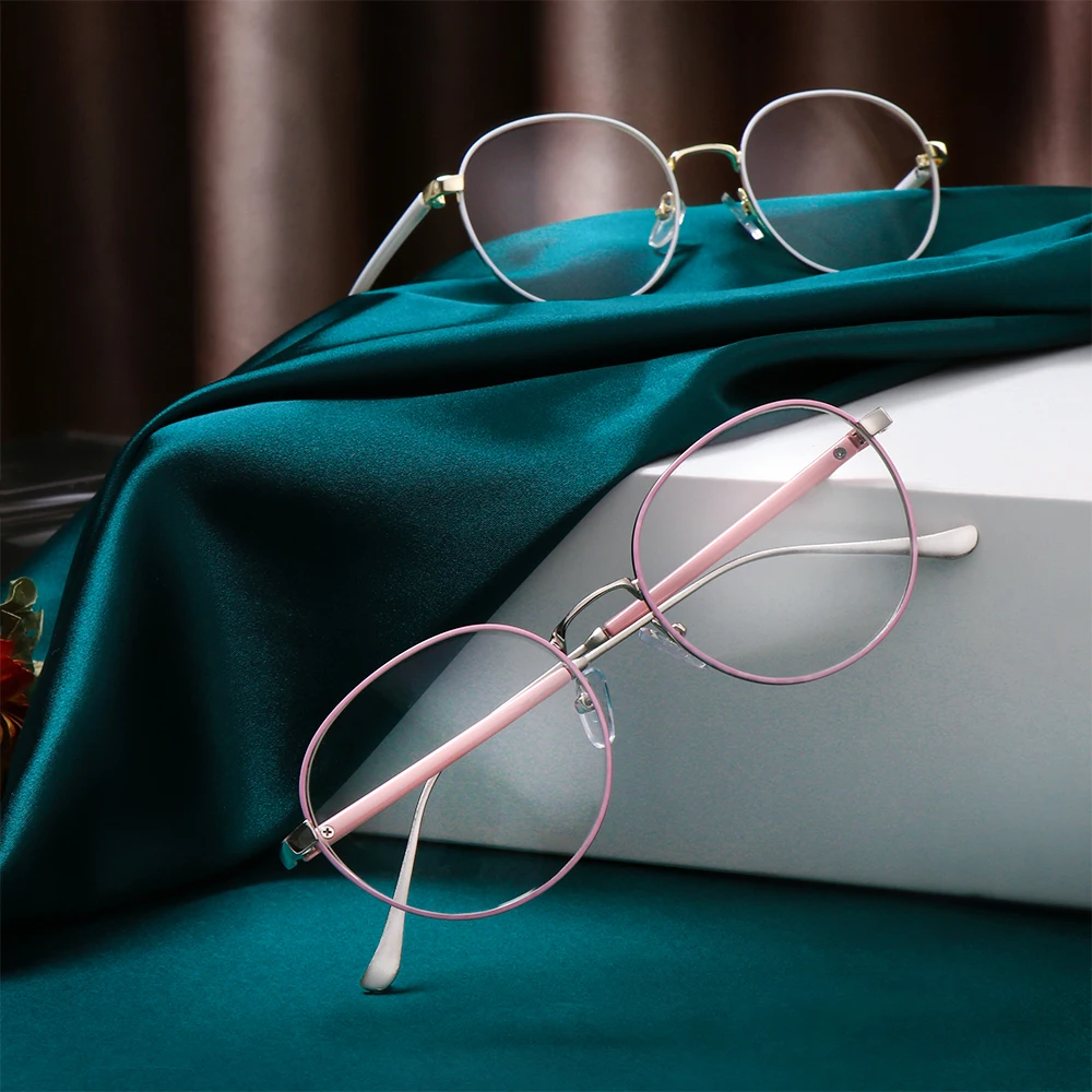 Modne Przenośne Unisex Metalowe Okulary Wzór Okrągła Oprawa Ochrona Oczu Ultra Lekkie Okulary Dla Krótkowzroczności Akcesoria Do Okularów