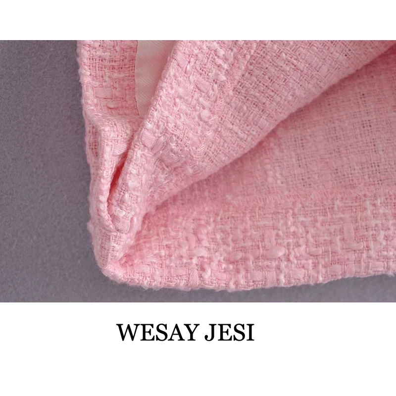 WESAY JESI Damska, modna spódnica 2021 Eleganckie gładkie komórkowe Tweed Spodenki Spódnica Vintage z wysokim stanem Boczny zamek błyskawiczny Damskie Szorty Mujer