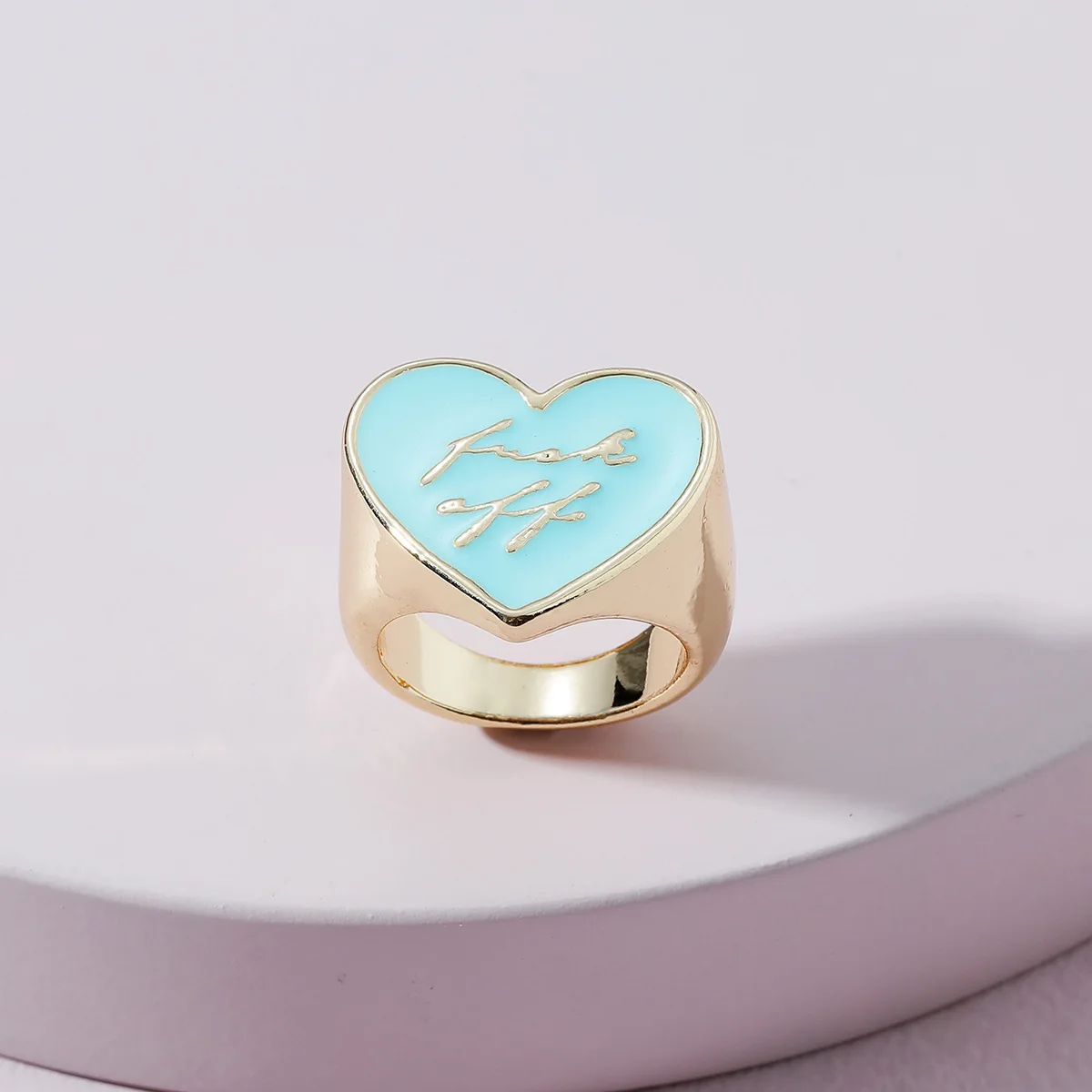 New Ins Vintage Color Cute Letter Heart Ring Simple Metal Drop Oil Heart Rings For Women Girls Fashion Jewelry Prezent