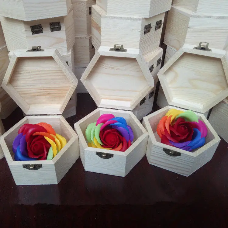 Specjalny Prezent Na Dzień Matki Drewniane Sześciokątne Pudełko w Kształcie Serca Wieczne Kwiat pudełko owinięte szminki Organizer do Przechowywania Biżuterii