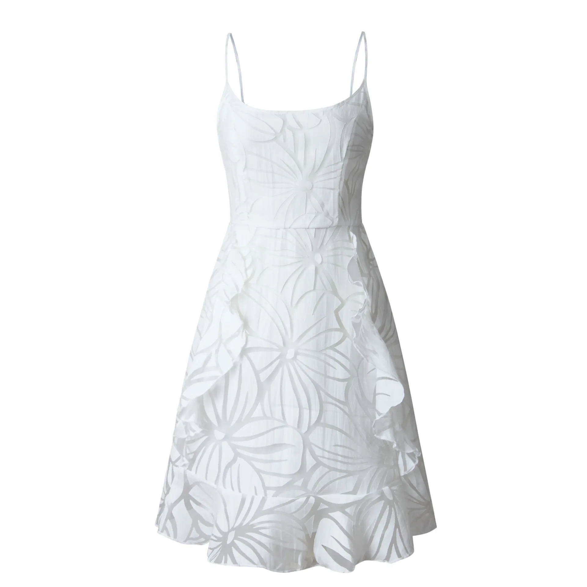 Letnia sukienka bez Rękawów Pasek Spaghetti Mini Żabotem Sukienka Kobiety Biały Elegancki Strój wieczorowy Vestidos