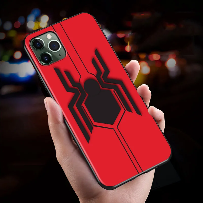 Marvel Spiderman Logo Apple iPhone 12 11 XS Pro Max Mini XR X 8 7 6 6 S Plus 5 SE 2020 Czarny Silikonowy Pokrowiec Do telefonu