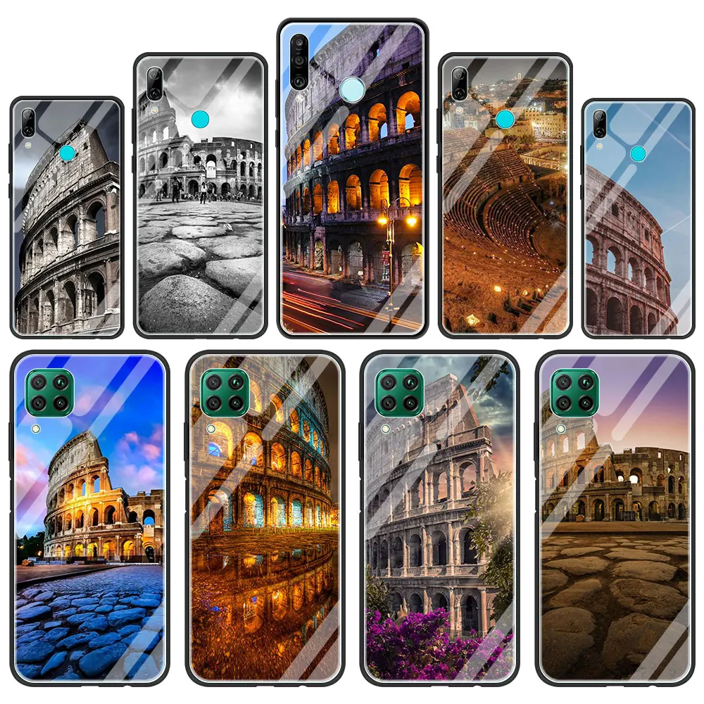Koloseum Rzym Włochy Wzór Szklany etui do telefonu Huawei P30 P40 Pro P20 P10 Lite P Smart Y6 Y7 2019 Z for Honor 20 8X 9X Pokrywa