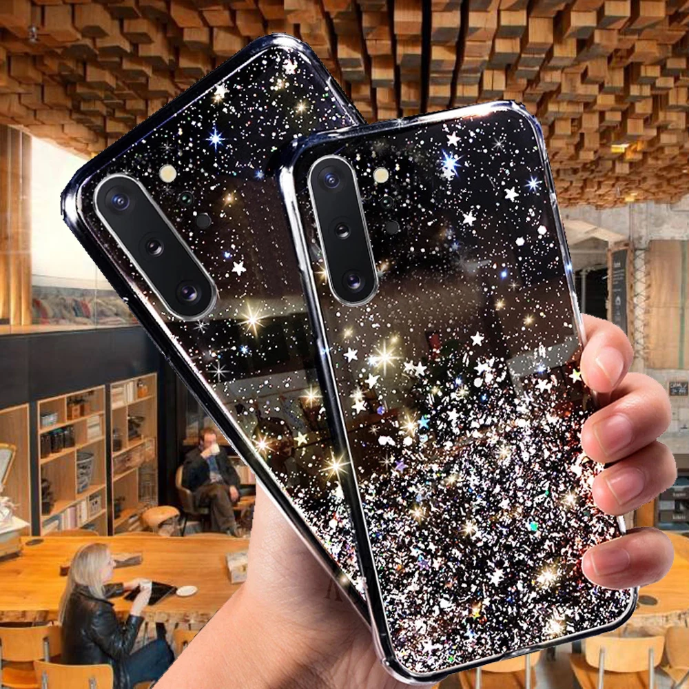 Bling Glitter Star Case Dla Samsung Galaxy A70 A30 A40 A50 A10 A20S A80 A90 Note 9 S10 S20 S30 S9 S8 A6 J4 J6 Plus A7 2018 Cover
