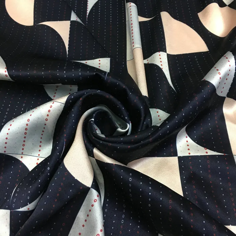 Wysoka moda jedwabna tkanina ciemny niebieski nieregularna geometria drukowanie ciężka odcinek jedwabna satyna tkanina koszuli