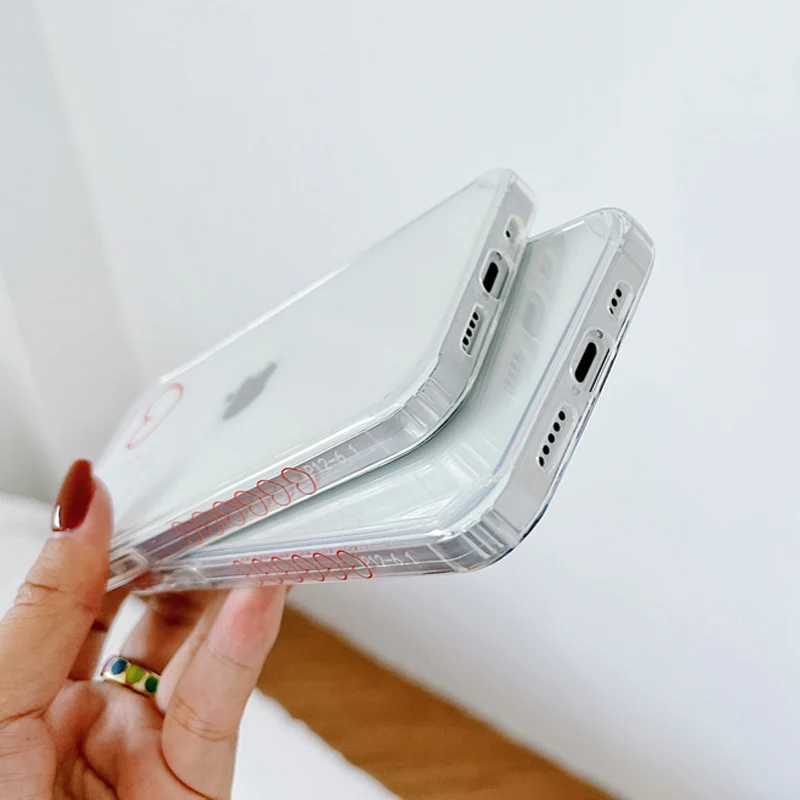 Side Love Heart Etui do telefonu iPhone 12 Mini 11 Pro X XR XS Max 7 8 Plus SE 2 Miękki silikonowy Ultra-cienki Przezroczysty anty-straty etui