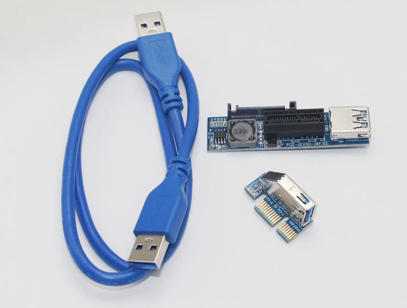 NOWY PCI-E PCI-E Express 1X to 1X Extender Adapter Riser Card USB 3.0 Kabel SATA Zasilanie do płyty głównej Miner Mining PCI-E X1 Gniazdo
