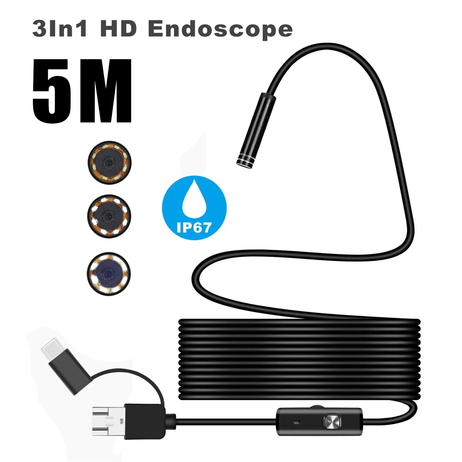 3 w 1 USB Type C Endoskopu 8 mm Inspekcyjna Kamera HD Na Androida PC Borescope