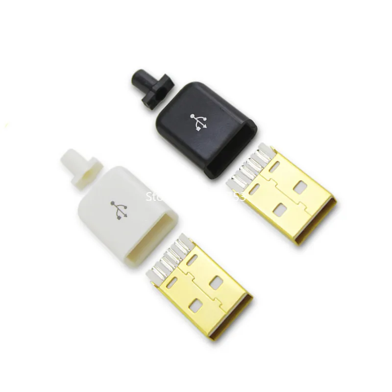 10 szt./lot USB 4pin Wtyk Wtyk Biały/czarny Spawania Interfejs Linii Transmisji Danych DIY Kabel Do Transmisji Danych