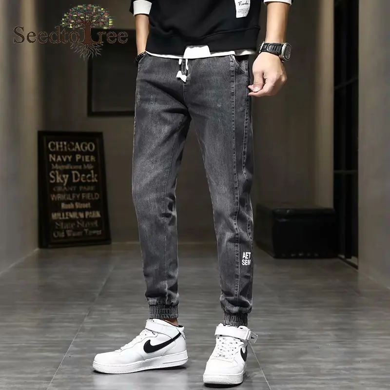 Męskie Dżinsy Koreańska wersja Dużych Rozmiarach Temat Casual Spodnie Belkowe Kombinezony Spodnie Wąskie Spodnie Jeansowe