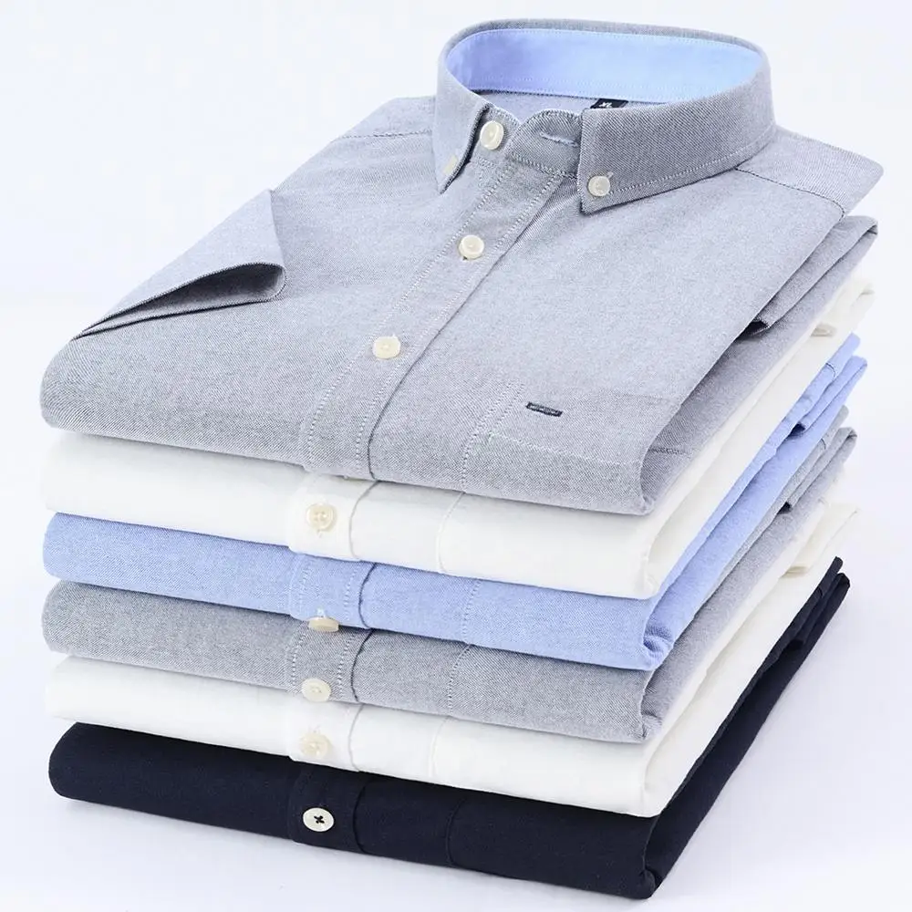 Letnie Męskie Bawełna Oxford Koszule Slim Fit Projekt Z Krótkim Rękawem Moda Męska