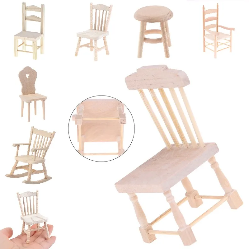 1/12 Lalki Miniaturowe Meble Drewniane Surowe Meble Krzesło do Dekoracji Domu dla Lalek Udawać Gry Zabawki Ogrodowe Zabawki dla Dzieci Zabawki