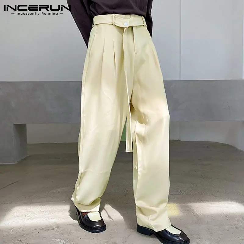 INCERUN 2021 Mężczyźni kolorem Spodnie Przycisk Zasznurować Biegaczy Koreański Styl Панталон Uliczna Moda Męskie Proste Spodnie S-5XL 7