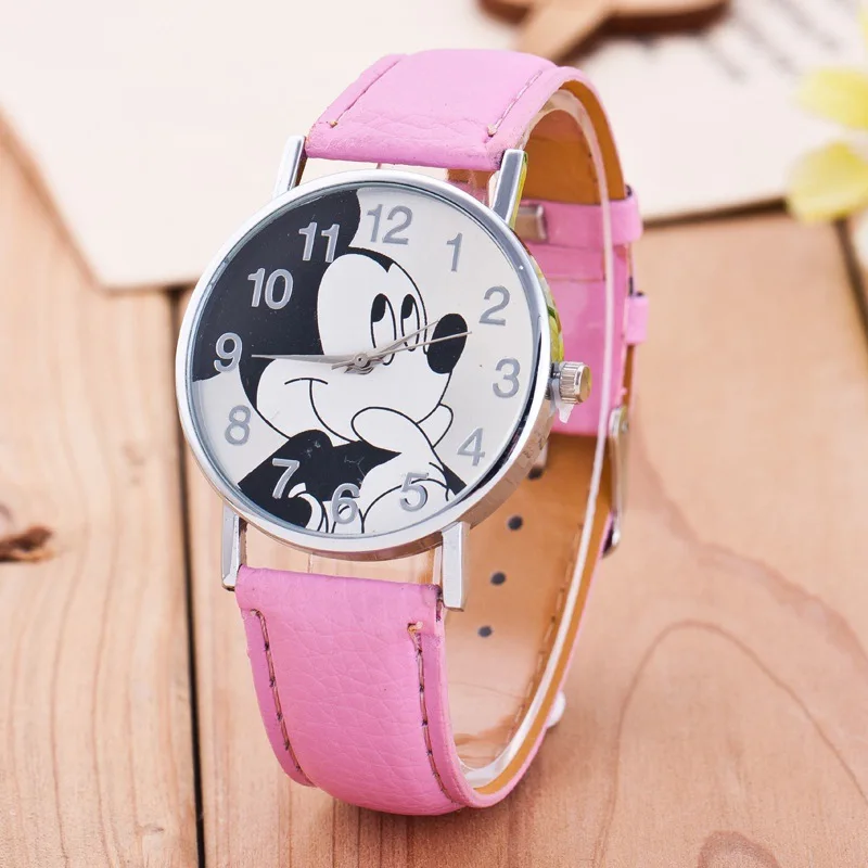 Disney Mickey Kreskówka dla Dzieci Zegarek Mickey Mouse PU Pasek Moda Dorywczo Dekoracji Zegarek Kwarcowy Anime, Kreskówka Ładny Prezent