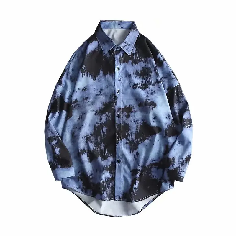 Wysokiej jakości męskie koszule Japoński Styl Uliczny Odzież Tie dye Koszule z długim rękawem Mężczyźni na co dzień Harajuku Wiosna Jesień Odzież Męska Koszula