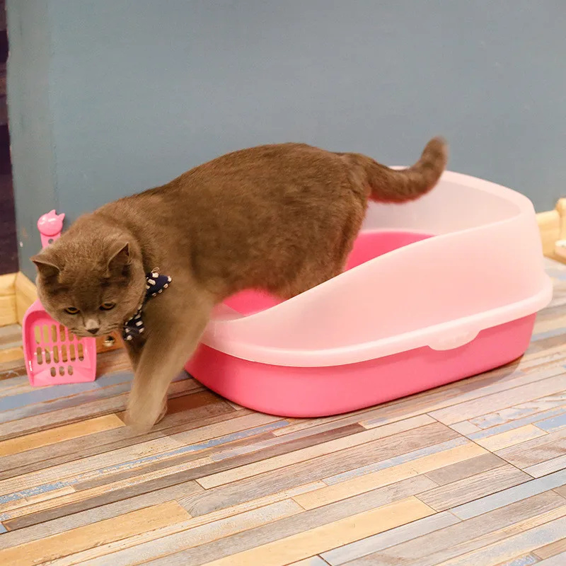 Pet Toilet Bedpan Anti Splash Let Cat Box Tray Z Gałką Teddy Anti-Splash Toilette Cat Letter Łopatą Home Plastic Sand Box