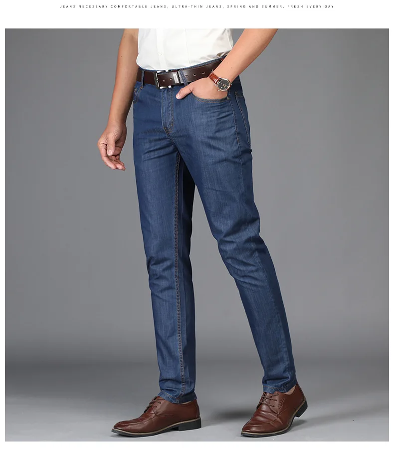 J2553-2020 letnie nowe biznesowe dżinsy temat proste rurki męskie spodnie jeans tkanina Tencel casual męskie spodnie
