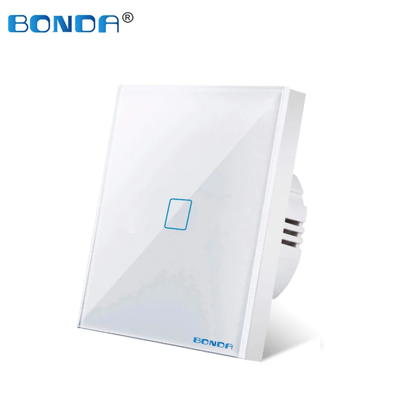 BONDA EU standard Wall switch, biały kryształ ,hartowana szklany panel dotykowy włącznik, Ac220v, 1 way, kinkiet ścienny ekran dotykowy