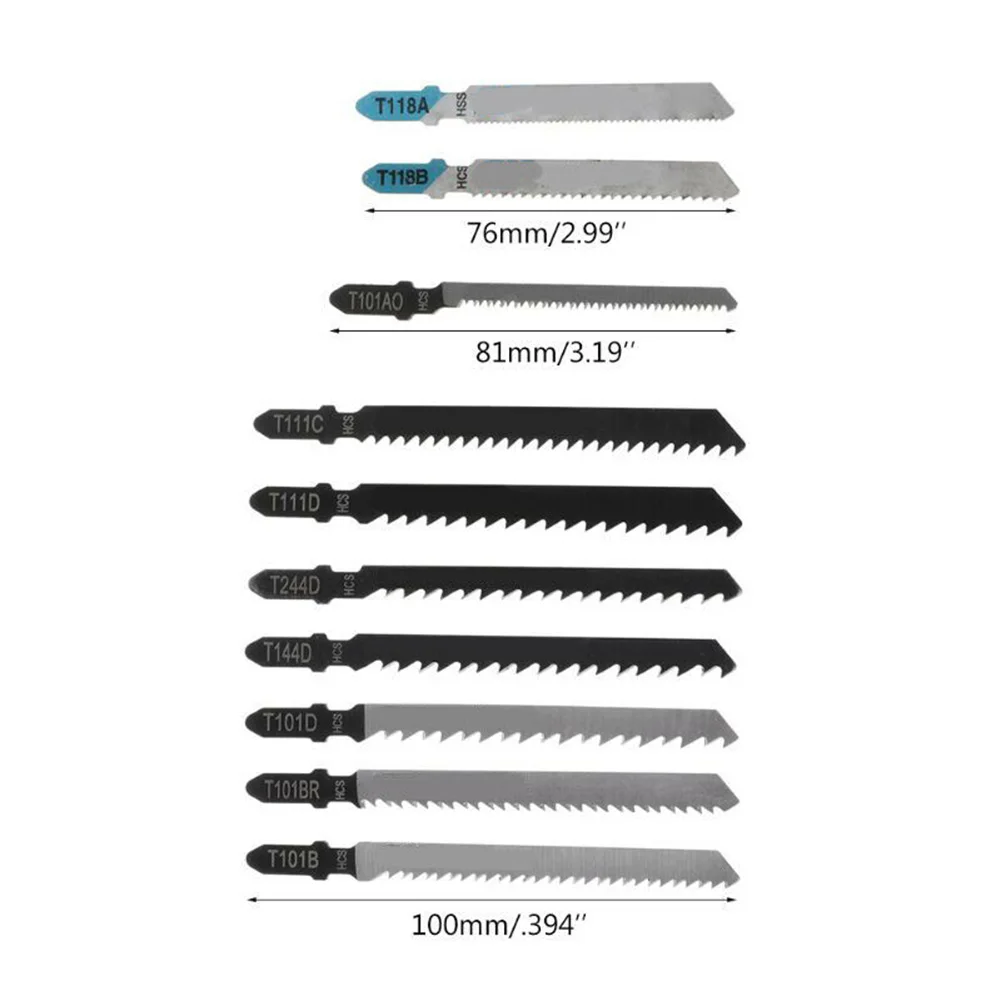 10szt HCS T-shank Jigsaw Blade Curve Cutting Tool Kits Metal Steel Jigsaw Blade Set For Wood Plastic Woodworking Cutting Tool