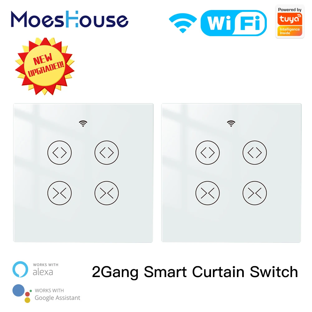 MoesHouse WiFi Smart Life Tuya 2 Gang Double Curtain Blind Switch for Roller Shutter Electric Motor With Google Home Alexa