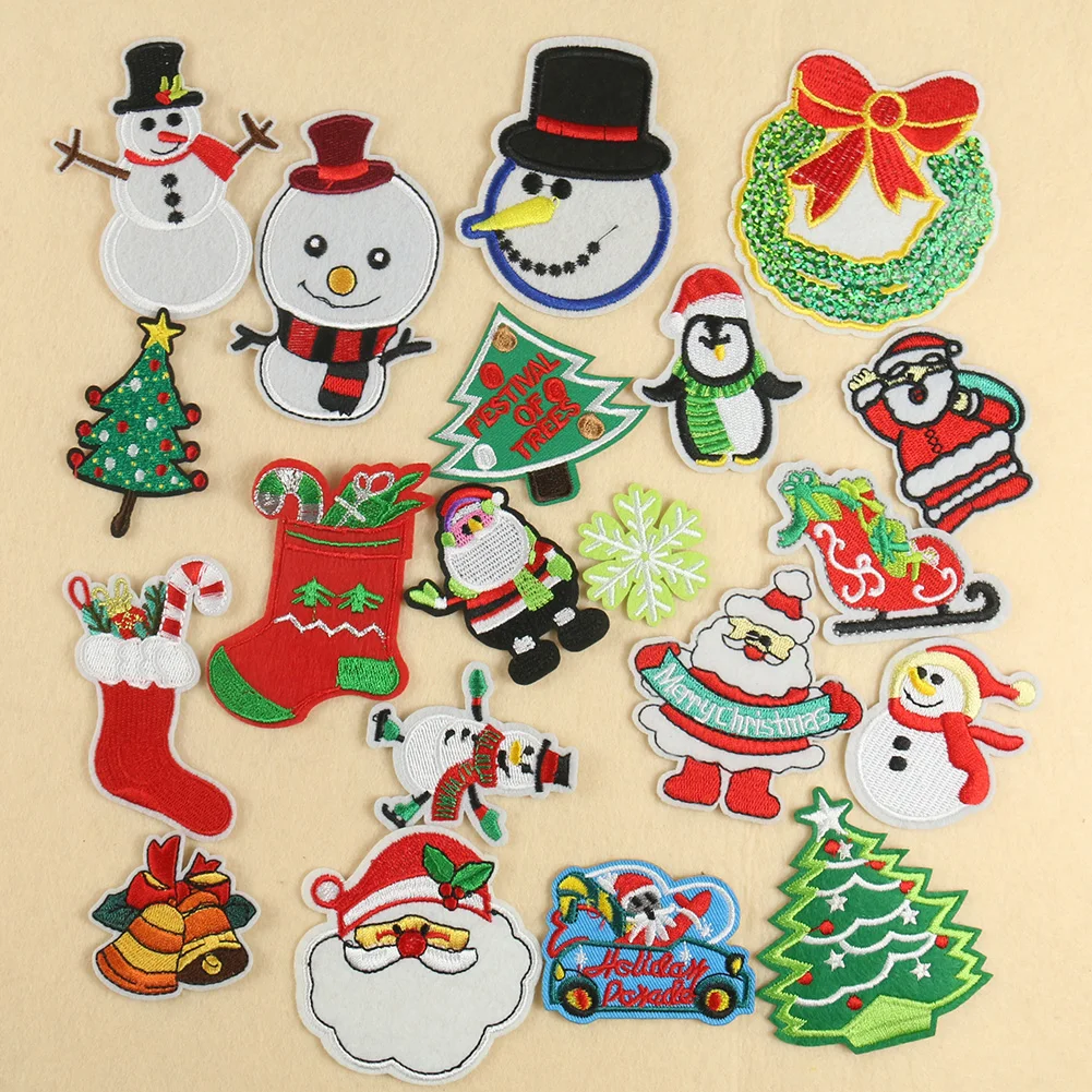 5SZT Świąteczny Styl Łaty Cute Snowman Santa Christmas Tree Decor Aplikacja Żelazko na Naszywki na Ubrania DIY Ubrania Naklejki