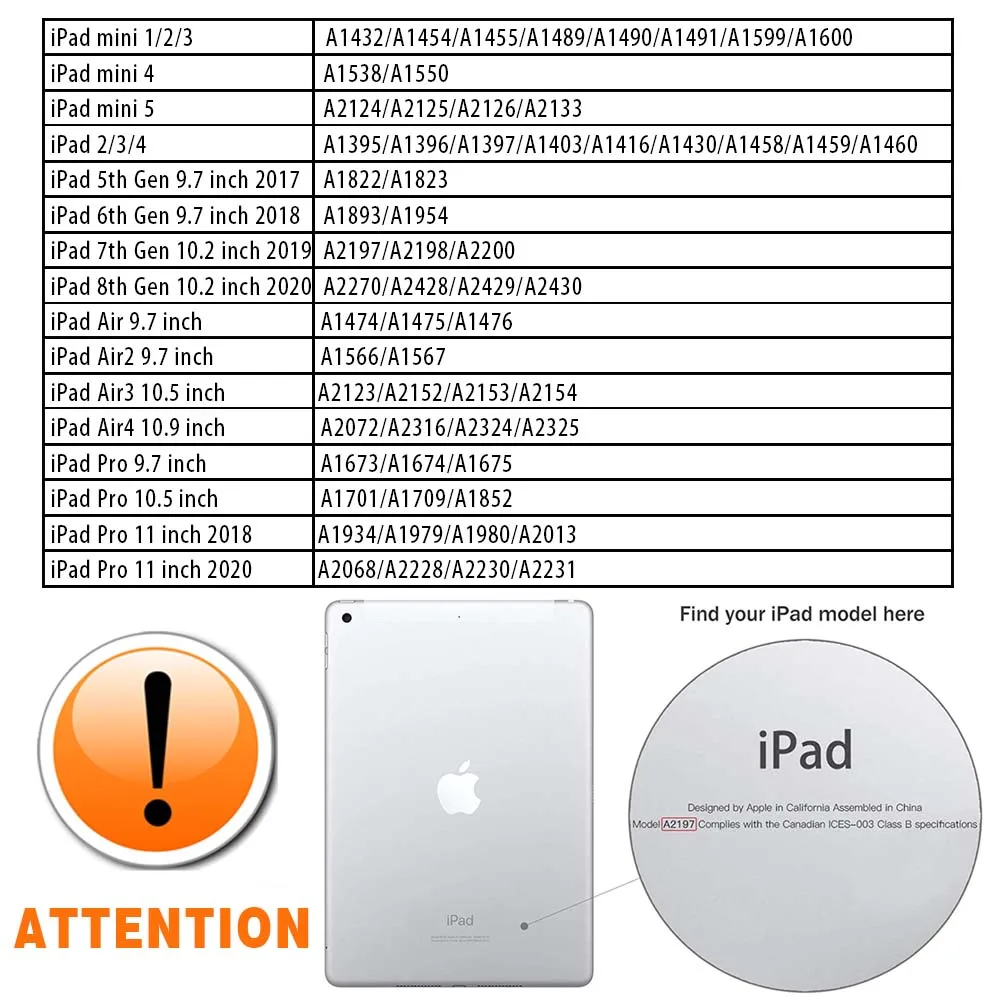 Dla Apple iPad 2/3/4/5/6/7/8 /Mini 1/2/3/4/5 /Air 1/2/3 /Pro 9.7