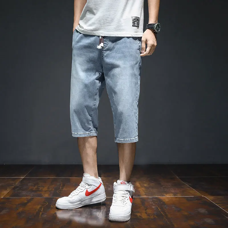 Moda 2021 Denim koronki letni trend męskie cienkie spodnie koreański styl spodenki, cienkie pięciopunktowe spodnie młodzieżowe stretch