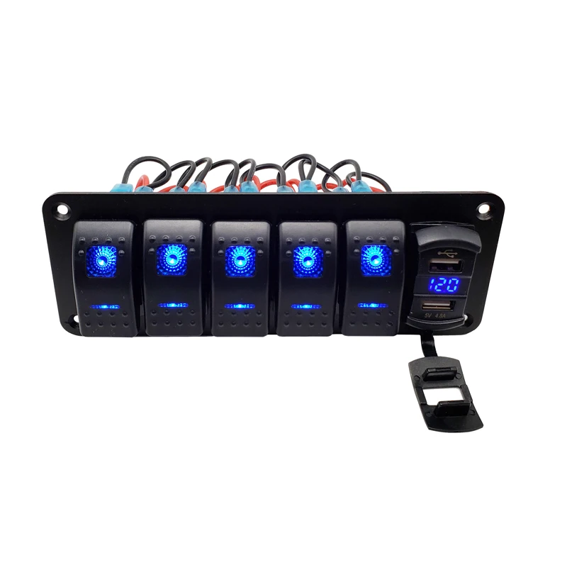 6 Gang Toggle Rocker Switch LED Panel Cyfrowy Woltomierz Podwójny port USB 12 v Ładowarka Samochodowa Gniazdo Wodoodporny Samochodowy Morskie Łodzią Przełącznik