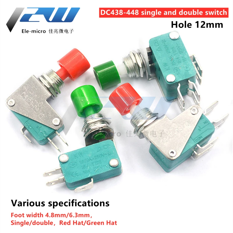 1 szt. DS438-448 self-resetting small inching button micro switch with 12 mm miedziany kontakt zielony czerwony kapturek