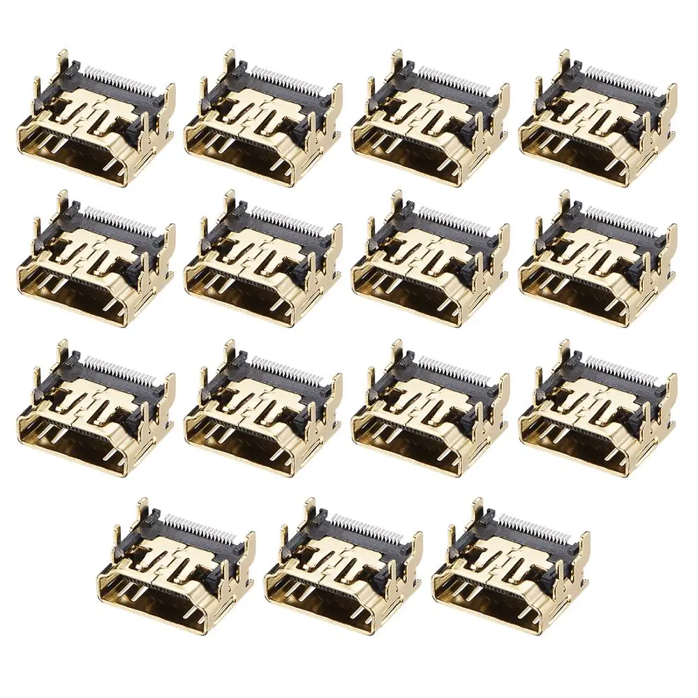 UXCELL 15szt PCB Board Connector SMT SMD Female HDMI, Computer HD Interface 19pin Gold/Sliver Tone for Mini USB Application