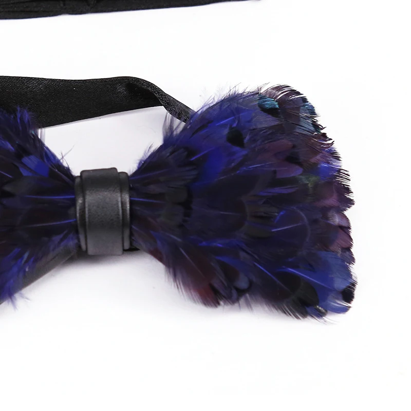 New Coming Mens Fashion Party Feather Bow Tie Trendy Hand Made Dark Blue Night Club Feather Bow Tie With Gift Box Dropshipping