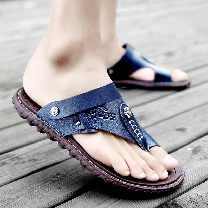 Coslony skórzane kapcie mężczyźni slim flip flop marka 2021 trendy letnie sandały Mężczyźni obuwie skórzane, buty Wypoczynek Kapcie Mężczyźni