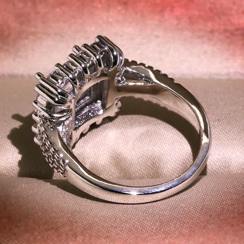 Luksusowe 925 Srebrne Damskie Biżuteria Kwadratowy AAAA Cyrkon Panie Zaręczynowy Ślubnej Biżuterii Pierścień Wieczność Pierścień Kobieta Pierścień